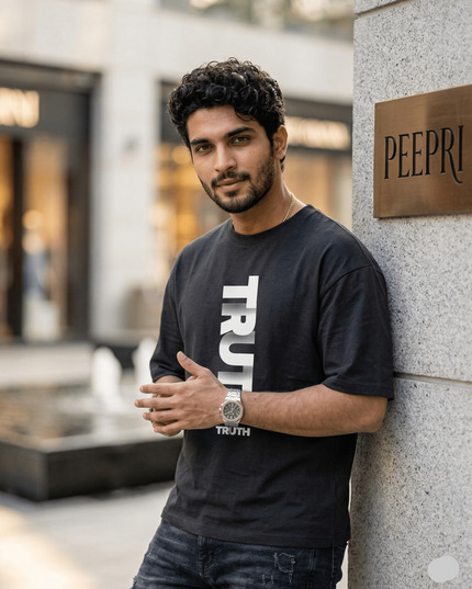 Truth : Graphic Oversized T-Shirt – White | 100% Cotton | Relaxed Fit Unisex Tee - Peepri