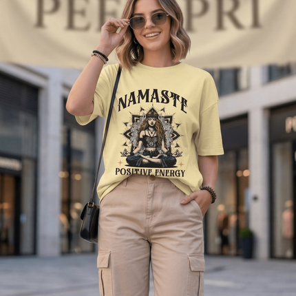 Namaste : Graphic Oversized T-Shirt – White | 100% Cotton | Relaxed Fit Unisex Tee - Peepri