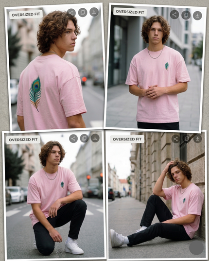 Peacock Plume Printed Oversized T-Shirt