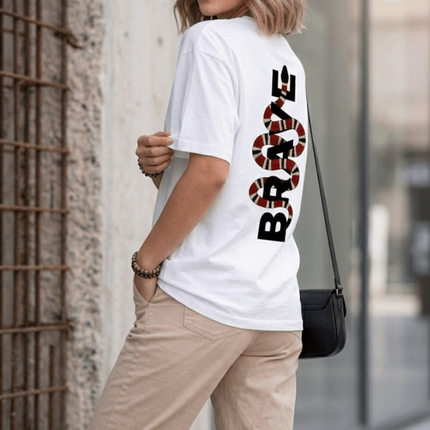 Brave Graphic Oversized T-Shirt – White | 100% Cotton | Relaxed Fit Unisex Tee - Peepri