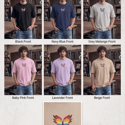 Colourful Butterfly : Printed Oversized T-Shirt - Peepri