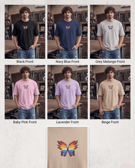 Colourful Butterfly : Printed Oversized T-Shirt - Peepri