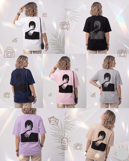 Hugging self : Graphic Oversized T-Shirt – White | 100% Cotton | Relaxed Fit Unisex Tee - Peepri