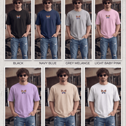 Colourful Butterfly : Printed Oversized T-Shirt - Peepri