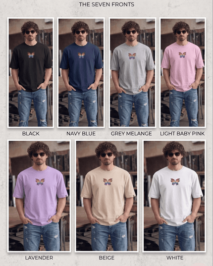 Colourful Butterfly : Printed Oversized T-Shirt - Peepri