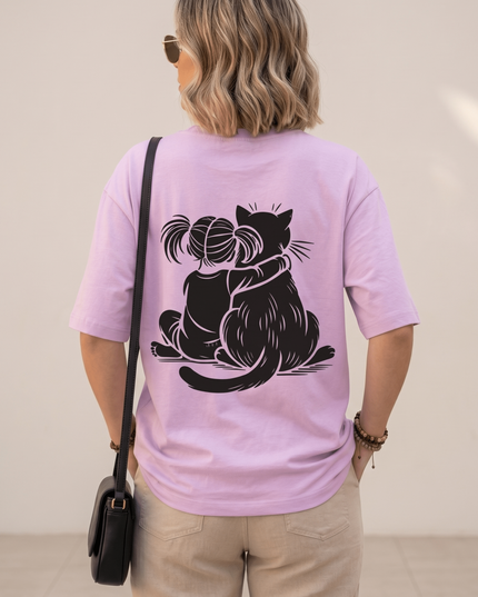 Cat Love : Graphic Oversized T-Shirt – White | 100% Cotton | Relaxed Fit Unisex Tee - Peepri