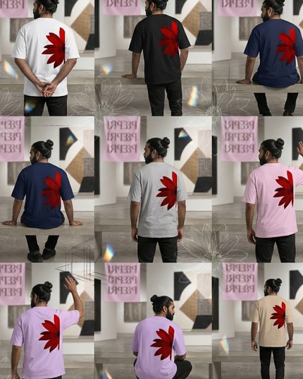 Red Flower : Printed Oversized T-Shirt