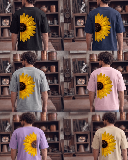 Sun Flower : Graphic Oversized T-Shirt – White | 100% Cotton | Relaxed Fit Unisex Tee - Peepri