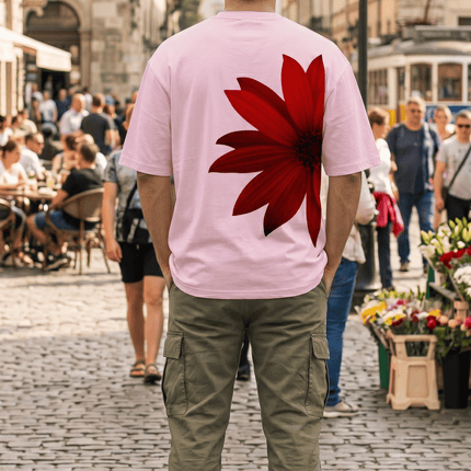 Red Flower : Graphic Oversized T-Shirt – White | 100% Cotton | Relaxed Fit Unisex Tee - Peepri
