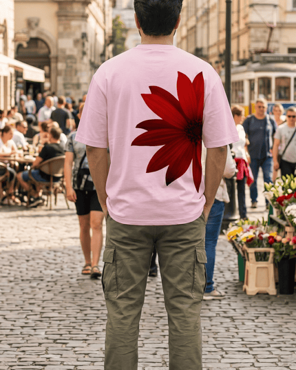 Red Flower : Graphic Oversized T-Shirt – White | 100% Cotton | Relaxed Fit Unisex Tee - Peepri
