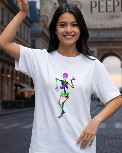 Ghost Dancing : Graphic Oversized T-Shirt – White | 100% Cotton | Relaxed Fit Unisex Tee - Peepri