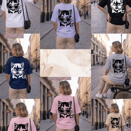 Cool Cat : Graphic Oversized T-Shirt – White | 100% Cotton | Relaxed Fit Unisex Tee - Peepri