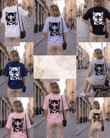 Cool Cat : Graphic Oversized T-Shirt – White | 100% Cotton | Relaxed Fit Unisex Tee - Peepri