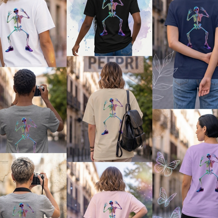 Dancing Skeleton : Graphic Oversized T-Shirt – White | 100% Cotton | Relaxed Fit Unisex Tee - Peepri