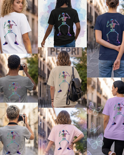 Dancing Skeleton : Graphic Oversized T-Shirt – White | 100% Cotton | Relaxed Fit Unisex Tee - Peepri