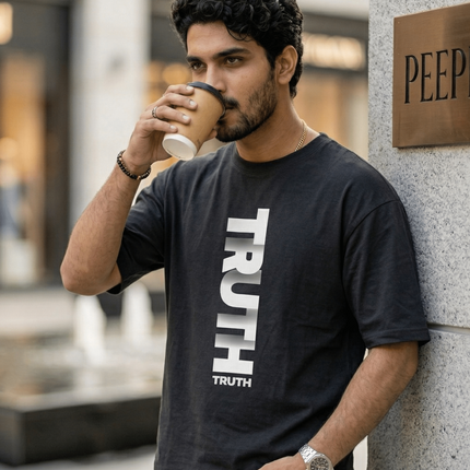 Truth : Graphic Oversized T-Shirt – White | 100% Cotton | Relaxed Fit Unisex Tee - Peepri