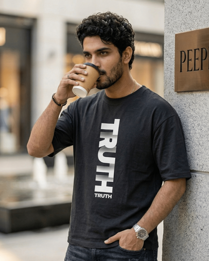 Truth : Graphic Oversized T-Shirt – White | 100% Cotton | Relaxed Fit Unisex Tee - Peepri