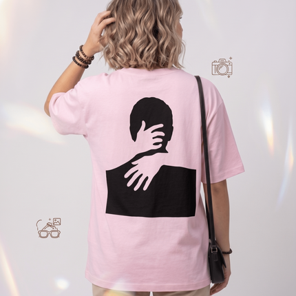 Hugging self : Graphic Oversized T-Shirt – White | 100% Cotton | Relaxed Fit Unisex Tee - Peepri