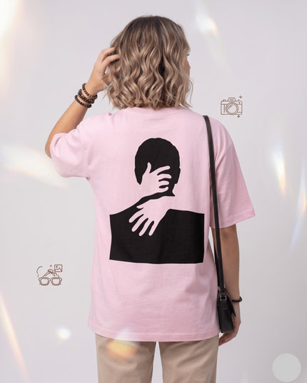 Hugging self : Graphic Oversized T-Shirt – White | 100% Cotton | Relaxed Fit Unisex Tee - Peepri