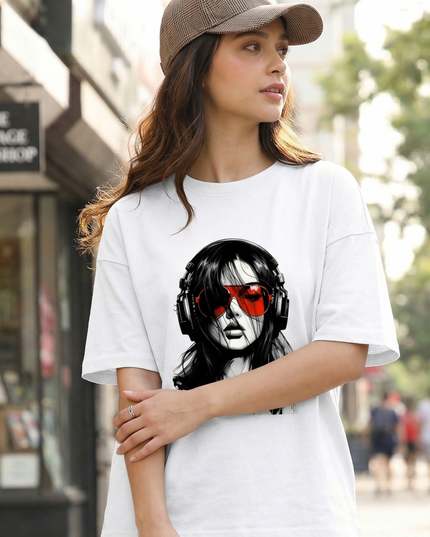 Long Hair Girl : Printed Oversized T-Shirt