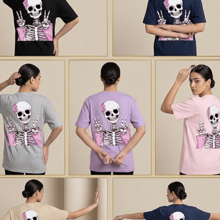 Victory Ghost : Graphic Oversized T-Shirt – White | 100% Cotton | Relaxed Fit Unisex Tee - Peepri