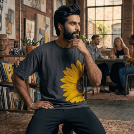 Sun Flower : Graphic Oversized T-Shirt – White | 100% Cotton | Relaxed Fit Unisex Tee - Peepri