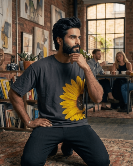 Sun Flower : Graphic Oversized T-Shirt – White | 100% Cotton | Relaxed Fit Unisex Tee - Peepri