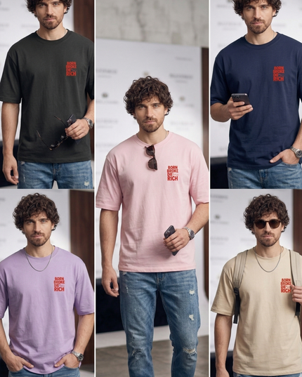 Born Broke Die Rich :  Printed Oversized T-Shirt