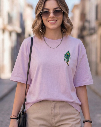 Peacock Plume Printed Oversized T-Shirt