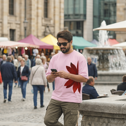 Red Flower : Graphic Oversized T-Shirt – White | 100% Cotton | Relaxed Fit Unisex Tee - Peepri