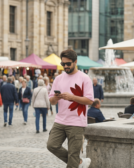 Red Flower : Graphic Oversized T-Shirt – White | 100% Cotton | Relaxed Fit Unisex Tee - Peepri