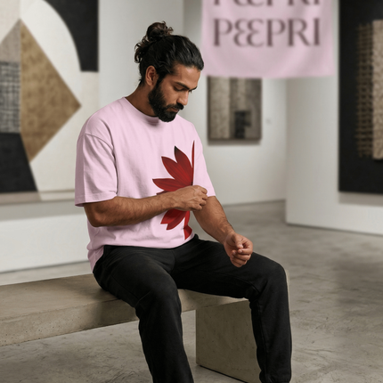Red Flower : Graphic Oversized T-Shirt – White | 100% Cotton | Relaxed Fit Unisex Tee - Peepri