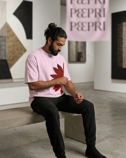 Red Flower : Graphic Oversized T-Shirt – White | 100% Cotton | Relaxed Fit Unisex Tee - Peepri