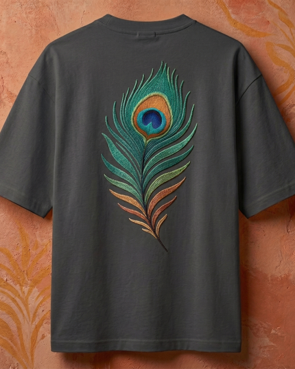 Peacock Plume Printed Oversized T-Shirt