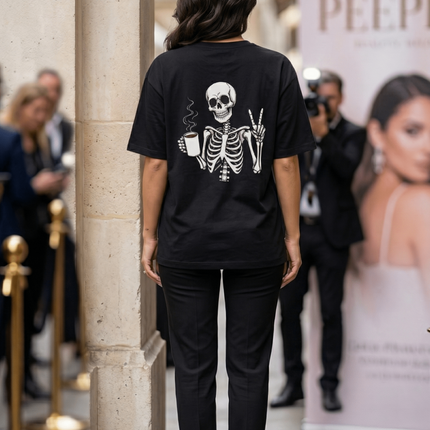 Ghost and Coffee : Graphic Oversized T-Shirt – White | 100% Cotton | Relaxed Fit Unisex Tee - Peepri
