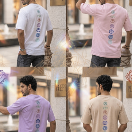 Seven Chakra : Graphic Oversized T-Shirt – White | 100% Cotton | Relaxed Fit Unisex Tee - Peepri