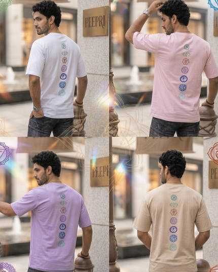 Seven Chakra : Graphic Oversized T-Shirt – White | 100% Cotton | Relaxed Fit Unisex Tee - Peepri