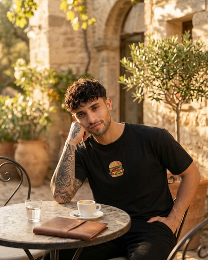 Burger Logo : Thread Embroidery Oversized T-Shirt