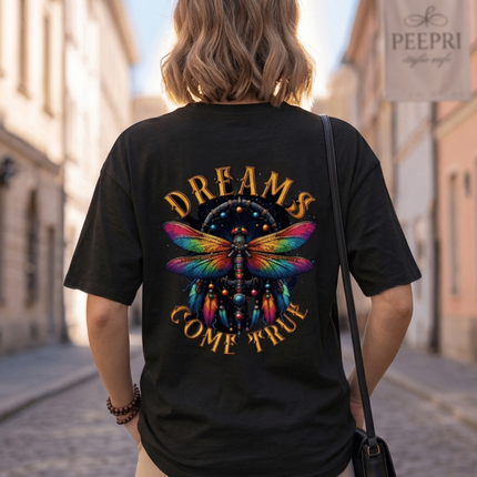 Dream Dragonfly : Graphic Oversized T-Shirt – White | 100% Cotton | Relaxed Fit Unisex Tee - Peepri