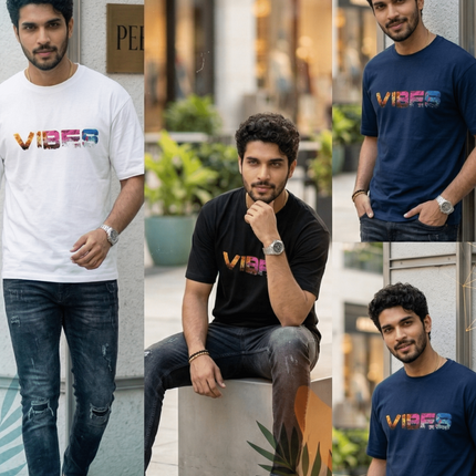 Vibes : Graphic Oversized T-Shirt – White | 100% Cotton | Relaxed Fit Unisex Tee - Peepri