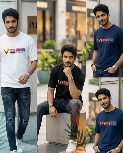 Vibes : Graphic Oversized T-Shirt – White | 100% Cotton | Relaxed Fit Unisex Tee - Peepri