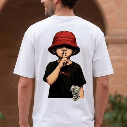 Silence : Graphic Oversized T-Shirt – White | 100% Cotton | Relaxed Fit Unisex Tee - Peepri