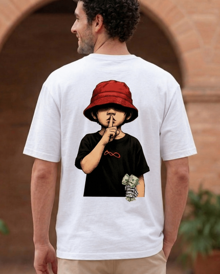 Silence : Graphic Oversized T-Shirt – White | 100% Cotton | Relaxed Fit Unisex Tee - Peepri