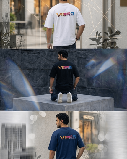 Vibes : Graphic Oversized T-Shirt – White | 100% Cotton | Relaxed Fit Unisex Tee - Peepri