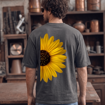 Sun Flower : Graphic Oversized T-Shirt – White | 100% Cotton | Relaxed Fit Unisex Tee - Peepri