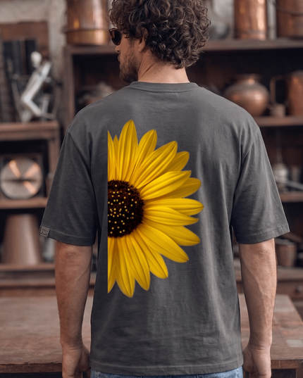 Sun Flower : Graphic Oversized T-Shirt – White | 100% Cotton | Relaxed Fit Unisex Tee - Peepri