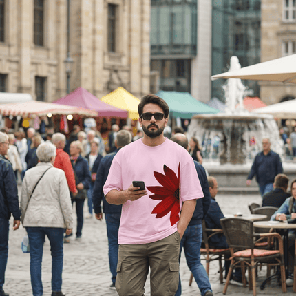 Red Flower : Graphic Oversized T-Shirt – White | 100% Cotton | Relaxed Fit Unisex Tee - Peepri