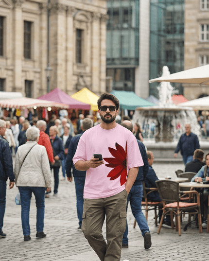 Red Flower : Graphic Oversized T-Shirt – White | 100% Cotton | Relaxed Fit Unisex Tee - Peepri
