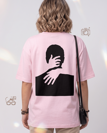 Hugging self : Graphic Oversized T-Shirt – White | 100% Cotton | Relaxed Fit Unisex Tee - Peepri