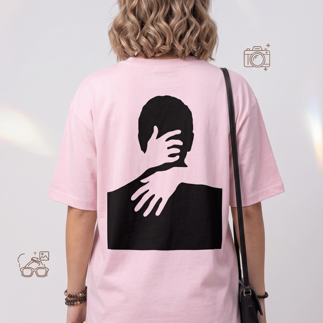 Hugging self : Graphic Oversized T-Shirt – White | 100% Cotton | Relaxed Fit Unisex Tee - Peepri